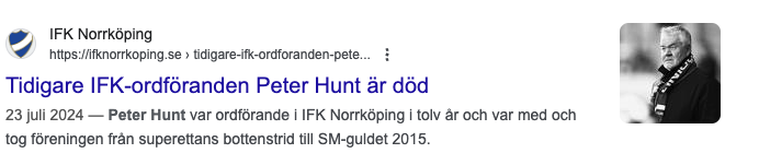 bild från ifk norrköpingss nyhet om peter hunt